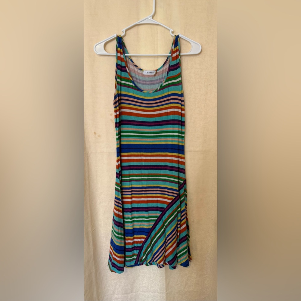 Calvin Klein Dress, Women’s Size 8 Colorful Multi Color Striped Knit Sundress
